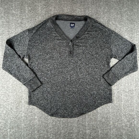 Gap Tops - Gap Marled Henley V-Neck Shirt Womens Sz Medium Gray Long Sleeve Button Top